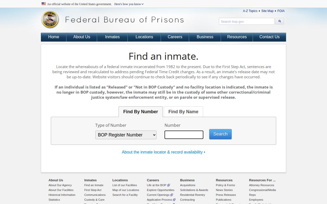 BOP locator for federal Seneca County released inmate records