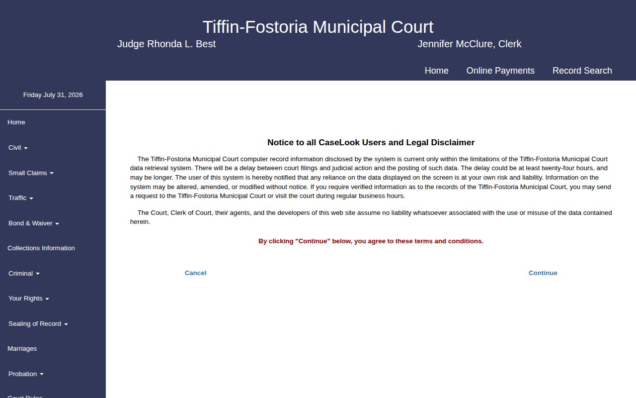 Tiffin-Fostoria court record search for Seneca County release cases
