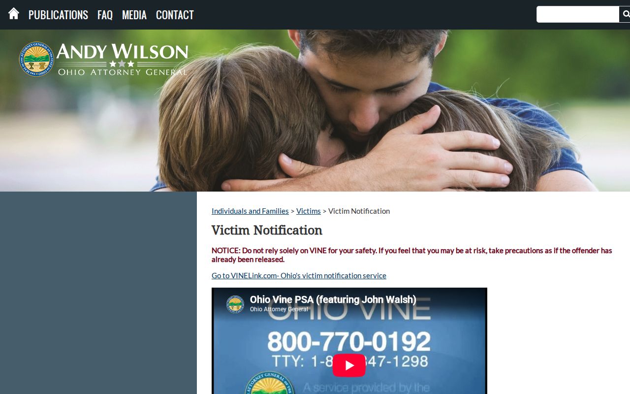 Ohio VINE notification guidance for Seneca County release alerts