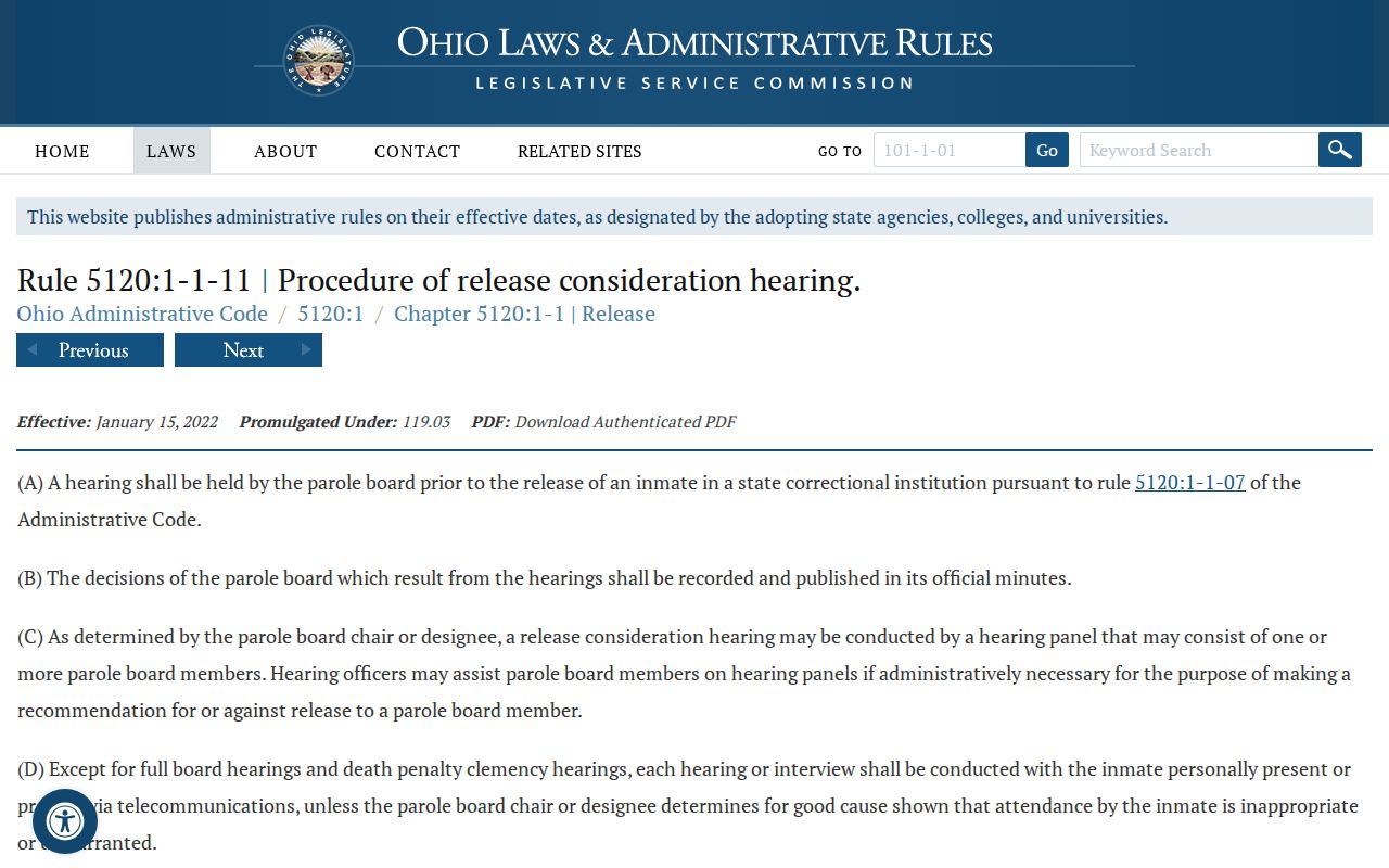 Ohio parole decision rule for Seneca County release supervision